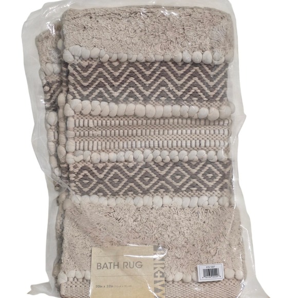 Ink+Ivy Other - Ink+Ivy Bath Rug 20x32 Beige Taupe Boho Geometric Textured Pom Pom New